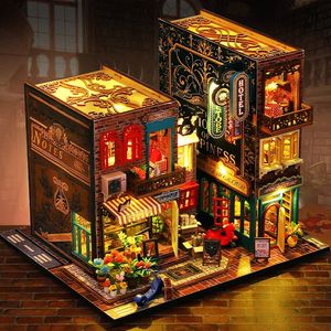 Doll House Accessories Diy Wood Scarbrough El Book Nook Miniatures Hylla Insert Doll House Building Kits Bookhelf Toys For Adults Födelsedagspresenter 231018