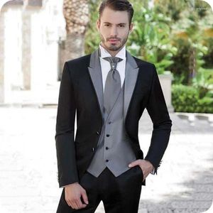 Mäns kostymer italienska svarta satin män passar för bröllop brudgum blazer prom skräddarsydd smoking smal passform formell terno masculino brudgum 3 pieces