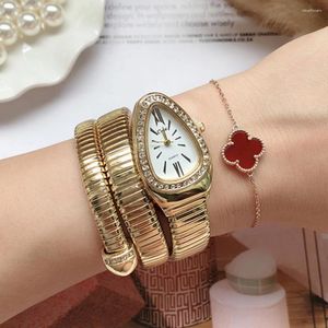 Wristwatches Snake Shape Women Watch 2023 Diamond Dial Full Steel Bracelet Bangle Ladies Watches Top Selling Orologio Donna