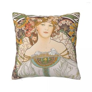 Kudde HD. F. Champenois av Alphonse Mucha High Definition (Original Colors) Throw Covers