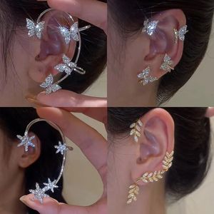 Stud Silver Plated Leaf Butterfly Clip Earrings for Women Ear Clips Without Piercing Sparkling Zirconia Cuff Fashion Jewelry 231019