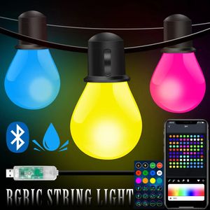 Diğer Etkinlik Partisi Malzemeleri Bluetooth Renkli G40 LED Ampul String 15m 25 Blubs Festoon Peri Işıkları Noel Yatak Odası Açık Bahçe Dekoru Işık Çelenk 231018