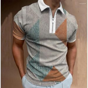 Men's Polos T-shirt In Europe And America Fashion Slim Short Sleeve Striped Zipper Lapel Top Polo Shirt