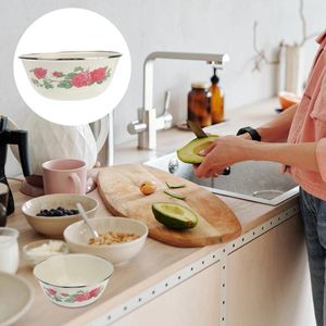 Dinnerware Sets 2 Pcs Chinese Style Enamel Bowl Soup Bowls Salad Containers Lids Storage Thicken Mixing Noodle Office Fruit