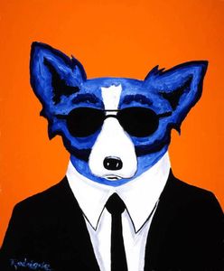 Cane blu freddo incorniciato con occhiali Decorazione della parete dipinta a mano pura di alta qualità genuina Pittura a olio su tela Mulit sizes6085511