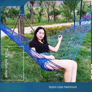 Camp Furniture Nylon Hammock Portable Garden Mesh Net Sleeping Bed Hamaca For Outdoor Travel Camping Hamak Blue Green Red Hamac