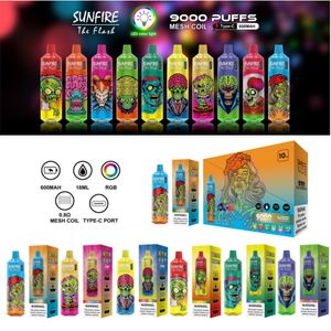 China Authentic Sunfire Tornado 9000 Puffs Einweg -Vape -E -Zigaretten 18ml Mesh Spule 850mAh Pod 0% 2% 5% wiederaufladbare elektronische Zigs Keine undicht Puffs 9K riesige Dampf