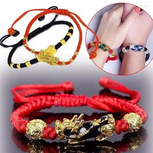 Strand Couple Pixiu Bracelet Wealth Good Luck Chinese Fengshui Unisex Wristband Men Women Obsidian Bead Jewelry