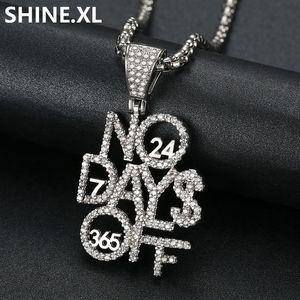 Micro Paled Cubic Zircon Letter No Day Off Necklace Brass Gold Silver Plated Men Hip Hop Jewelry Gift242b