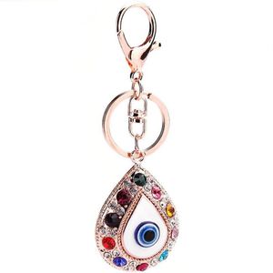 4st Turkiet Blue Eye Key Chain for Women Handbag Decoration Keychain for Woman Girls Rhinestone Key Ring smycken Tillbehör2196