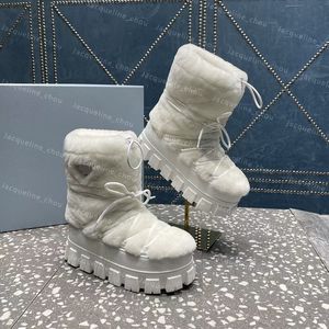 Stivali da neve impermeabili Designer Scarpe invernali da donna Stivaletti da sci Stivali con plateau con lacci alla moda Bottiglie da esterno con fondo spesso