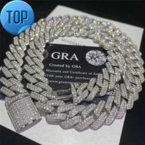 Gioielli di lusso Collana da donna da uomo Stock Bracciale cubano di Moissanite ghiacciato Bracciale in argento 925 con catena a maglie di diamanti Moissanite Bling Hip Hop Gift-5