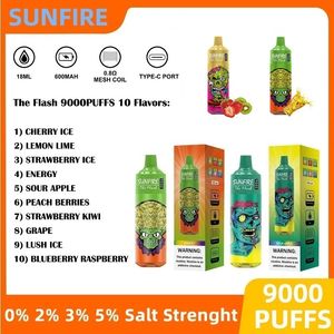 Disposable Vape Pen Sunfire puff 7k 9000 10000 12k Puffs 600mAh Battery 18ml Eliquid 20mg 30mg 50mg Tornado Vape Pen Strawberry Kiwi Grape Flavor Latvia Free Shipping