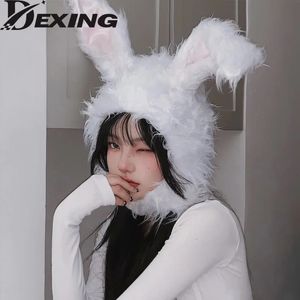 BeanieSkull Caps 0 Girls Fluffy Funny Long Ear Bunny Winter Hat Women Warm Beanies Furly Balaclava Party y2k Christmas Hat Bonnet 231019