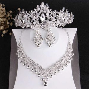 Baroque Luxury Crystal Beads Bridal Jewelry Sets Tiaras Crown Necklace Earrings Wedding African Beads Jewelry Set 210619275B