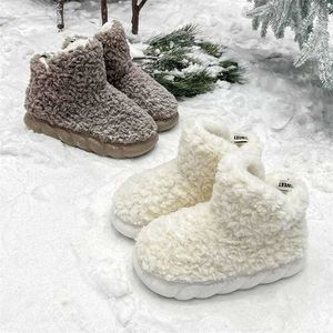 Top-Stiefel, mit Absatz umwickelte Baumwollhausschuhe für Frauen, die draußen im Winter Schneestiefel tragen, Plüsch-Isolierung, Heimgebrauch, rutschfest, einfache dicke Sohle