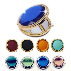 Compact Mirrors 1Pc Luxury Crystal Makeup Mirror Portable Round Folded Compact Mirrors Gold Silver Pocket Mirror Making Up for Personalized Gift 231019