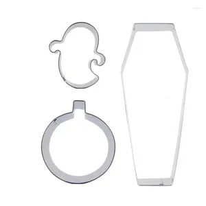 Baking Moulds 3 Pcs Ghost Bomb Coffin Stainless Steel Cookie Cutter Biscuit Embossing Machine Pastry Candy Molds Cake Decorating Tools