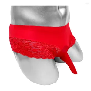 Cuecas sissy briefs roupa interior com bainha de pênis floral renda lingerie sexy para calcinha masculina ver através de biquíni erótico