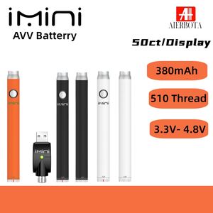 Autêntica fábrica de cigarros Imini pré-aqueça a bateria 380mah tensão variável 3.3-3.8-4.3-4.8v para cartuchos 510 bateria de rosca tipo C USB para cartuchos atomizadores