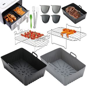 Bakning formar luft fryer tillbehör Set Air Fryer Silicone Basket Oven Baking Tray Silicone Pot Liner Ånder Rostställ för Ninja 231018