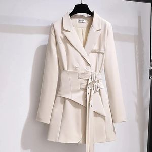 Womens Suits Blazers Women Blazer Autumn Clothing Belt Coats Long Sleeve Jacket Irregular Suit Dress for OL Solid Femme 231018