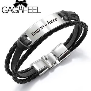 GAGAFEEL 4 Colors Custom Engrave Bangle For Men Punk Multilayer Bracelet Stainless Steel PU Leather Bangle Special Gift For Male312p