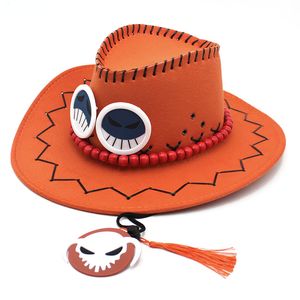 Japansk anime cowboy hatt orange en bit stil tecknad sol hatt cosplay hattar för män och kvinnor
