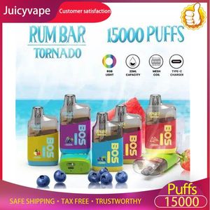 Authentische QST RUM BAR Tornado Box 15000 Puffs Einweg-Vape-Stift E-Zigarette Vape Mesh Coil RGB-Licht blinkend Neuester europäischer Markt Original 100 % 1115K