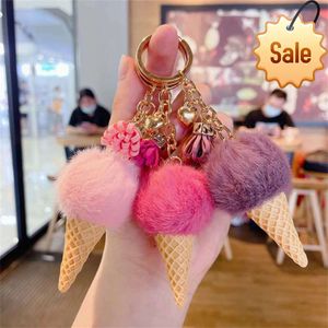 Ice Cream Key Chain Cute Bag Cartoon Plush Pendant Accessories Sweet Cone Car Keyring Hairball Creative Fashion Charm Gift