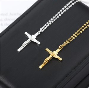 Naszyjniki wiszące 18K Solid Gold Crucifix Jezus Cross Oszałamiający łańcuch Naszyjnik