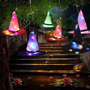 Andra festliga festleveranser LED -lampor Halloween Witch Hat for Kids Party Halloween Decoration Witch Hat Decor Supplies Outdoor Tree Hanging Ornament 231019