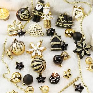 Weihnachtsdekorationen, 50 Stück, Neuheitskugeln, Ornamente, Geschenk, Schwarzgold, Paket-Set, nordischer Elch, dekorativ für Weihnachtsbaum, Navidad, Party-Dekoration 231018