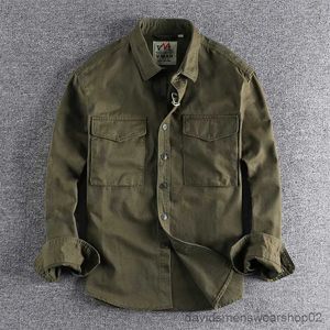 Jaquetas masculinas primavera 2023 nova cáqui retro lavagem cor sólida camisa de trabalho tridimensional bolso tendência jaqueta r231019