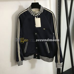 Stripe Webbing Sleeve Jacket Women Letters Embroidered Jackets Covered Buttons Coat Woman Windproof Overcoat