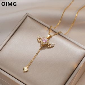 Chokers OIMG 316L Stainless Steel Gold Color Cupid Angel s Wings Pendant Necklace For Women Girls Clavicle Chain Party Jewelry Gift 231019