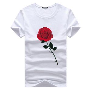 Camiseta masculina estampada com rosas, camisa superior de verão, gola redonda, mangas curtas 5xl, nova moda masculina, roupas de algodão, camisetas casuais masculinas2406