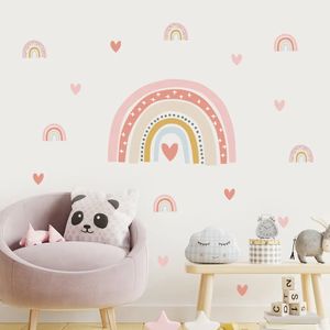 Adesivos de parede Boho rosa doce arco-íris corações decalques berçário meninas meninos quarto decoração arte adesivo mural posters quarto de bebê decoração de casa 231019
