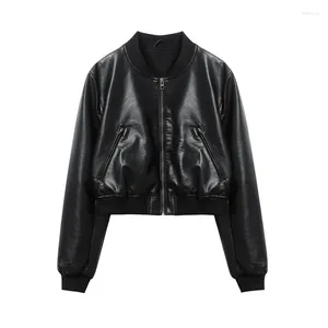 Women's Jackets 2023 Vintage Imitation Leather Bomber Jacket Coat Top Style