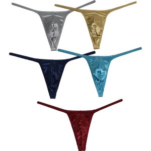Mens parlak kese tanga mikro g-string leke lekeleri esnek tangas seksi mankini iç çamaşırı arsız mini bikini t-back theg pantolons