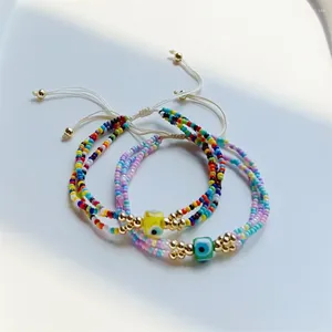 Strand arroz grânulo pulseira multicamadas originalidade olho moda simples cor mão tricô bohemia ajustável frisado