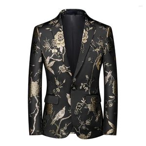Men's Suits Spring Fall Korean Style Men Fashion Designer Dobby Floral One Button Blazer Coat Man 5xl 6xl Host Party Prom Flower Blazers