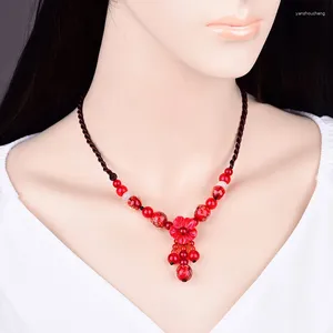 Pendant Necklaces Superior Quality Red Crystal Classical Necklace Statement Golden Sand Coloured Glaze Chinese Ethnic Jewelry