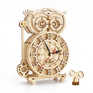 Accessori per casa delle bambole Gufo Scrivania Orologio a pendolo in piedi Modello meccanico Kit fai da te Puzzle 3D in legno per la decorazione domestica Bambini Adulti Regalo di compleanno 231019