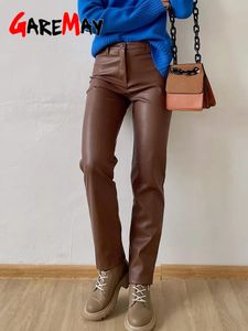 Pantaloni da donna invernali in pelle nera con cerniera sottile pantaloni classici matita beige stretto Pu finto per le donne 2023 231018