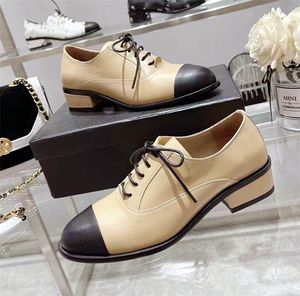 Fashion leather Women's Loafers Luxury Designer lace-up Color Matching Dress Shoes High Quality Low Heel Brogues Women's designer leather Shoes Working LACES Box