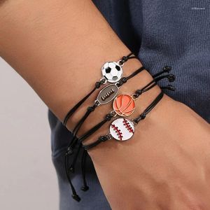 Charm Bracelets Football Basketball Soccer Rugby Braided Bracelet Women Men Volleyball Baseball Adjustable Wristband Sports Jewelry