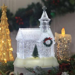 Dekorativa föremål Figurer Crystal Snow House Church Music Box Luminous Candlestick Ornaments julgran dekoration barn gåvor 231019