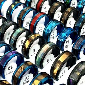 Bulk lots 24pcs fashion abalone shell stainless steel rings mix women men party cool gifts charm jewelry241v