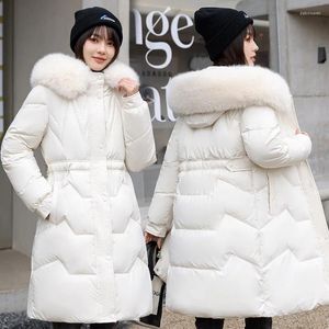 Trenchs de femmes manteaux 2023 hiver mode capuche grand col de fourrure coton rembourré long parkas vers le bas manteau chaud veste vêtements de neige vêtements d'extérieur pour femmes